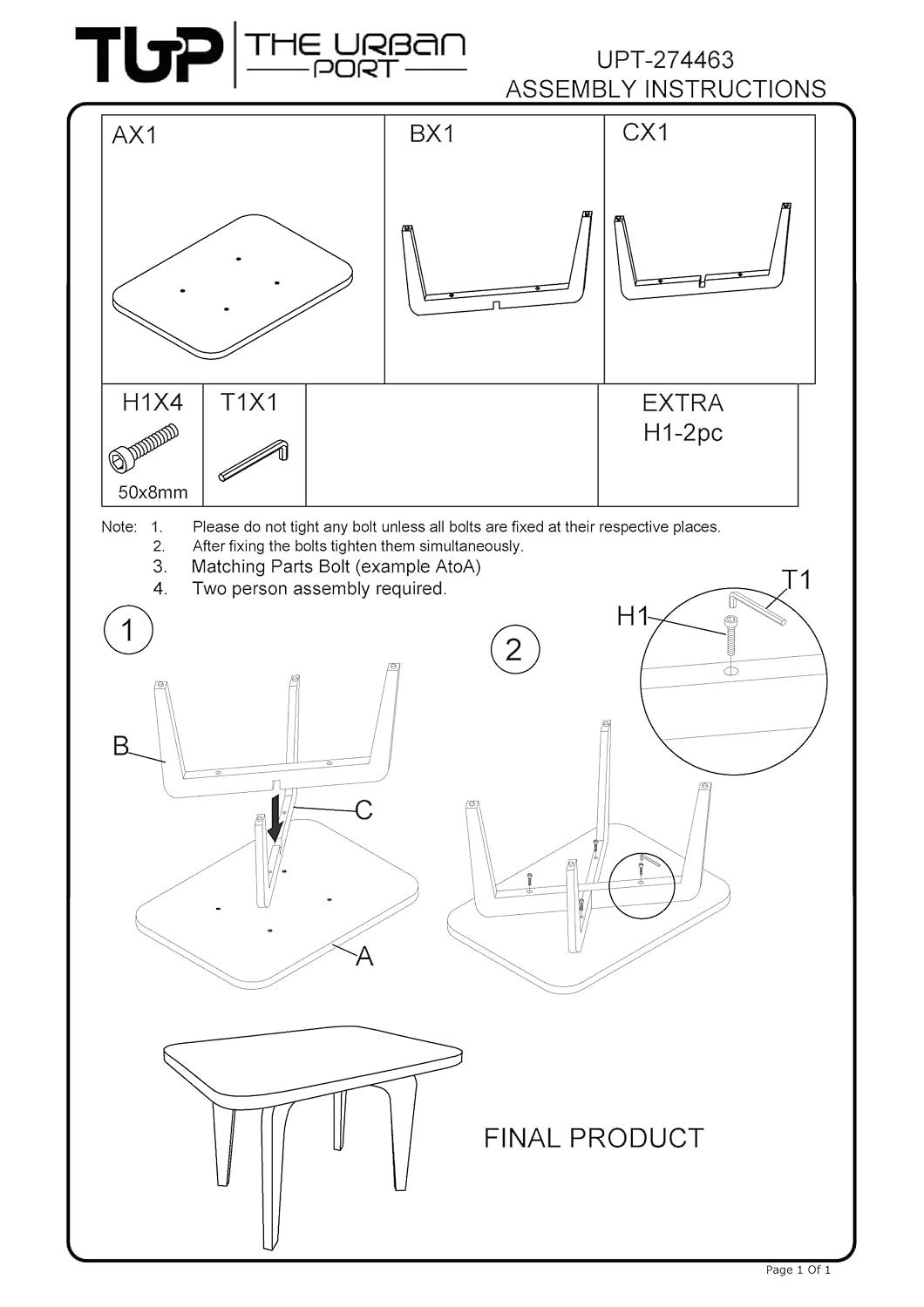 The Urban Port Wade 20-Inch Handcrafted Rectangular Side End Table, Solid Mango Wood, Inverted U Shape Legs, Natural Brown and Gray