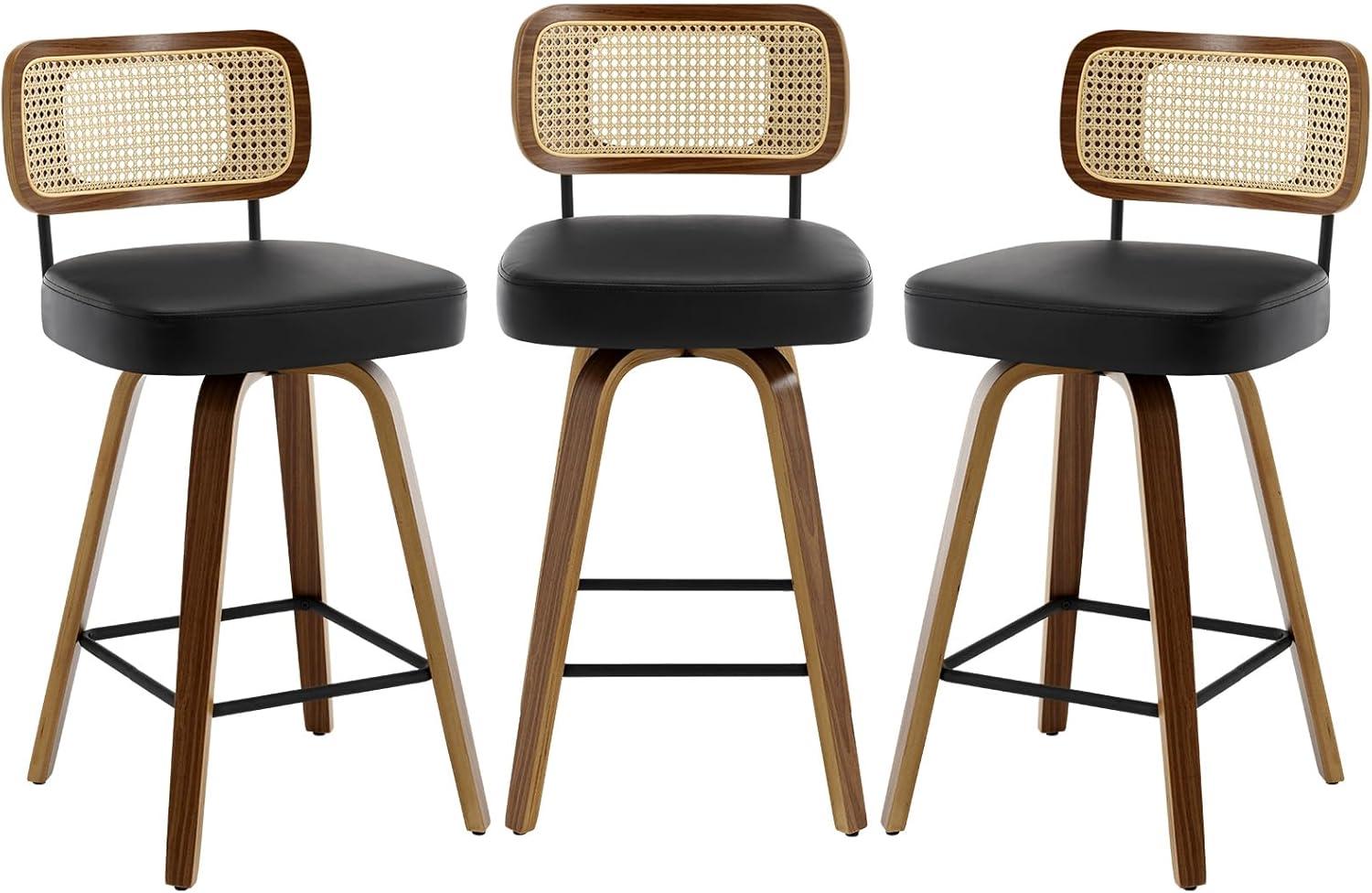 Adianey Swivel Upholstered Rattan Back Counter & Bar Stool (Set of 3)