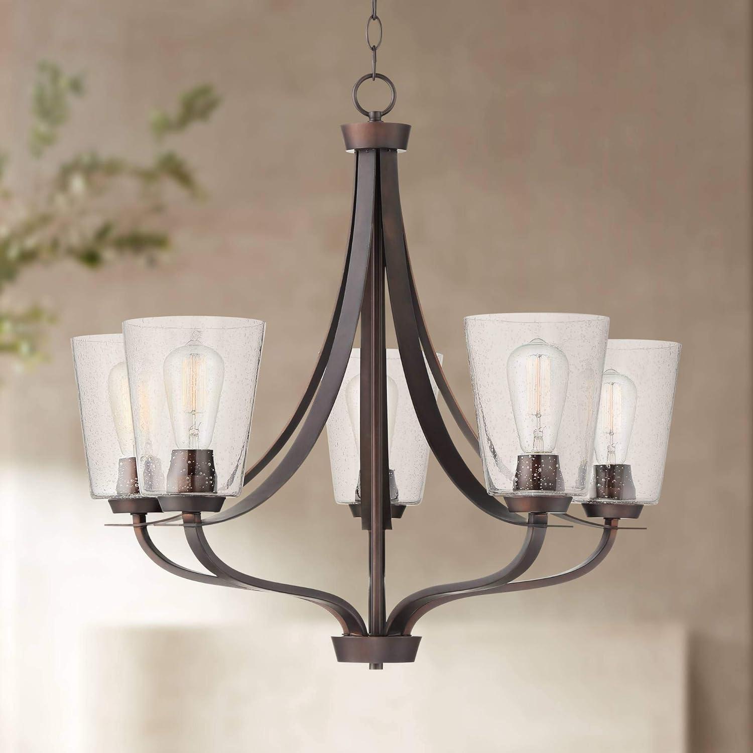 Merriman Bronze 28" Pendant Chandelier with Clear Seeded Glass Shades