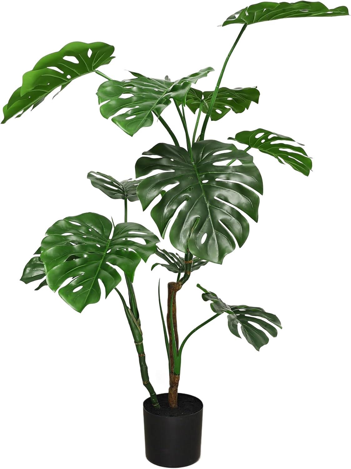 Tall 4ft Artificial Monstera Plant with Black Pot