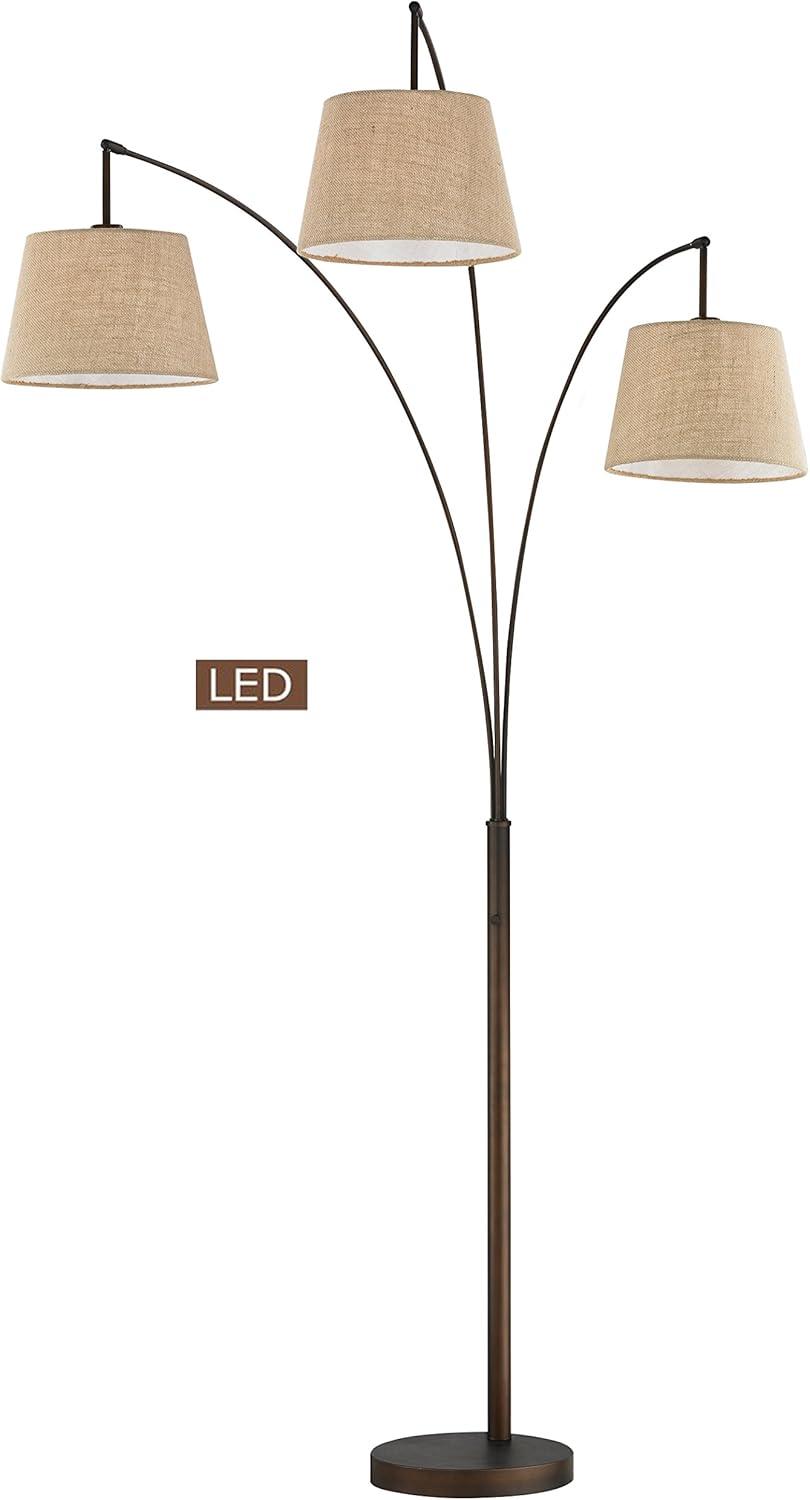 Antique Bronze Adjustable Arc LED Floor Lamp with Burlap Shades