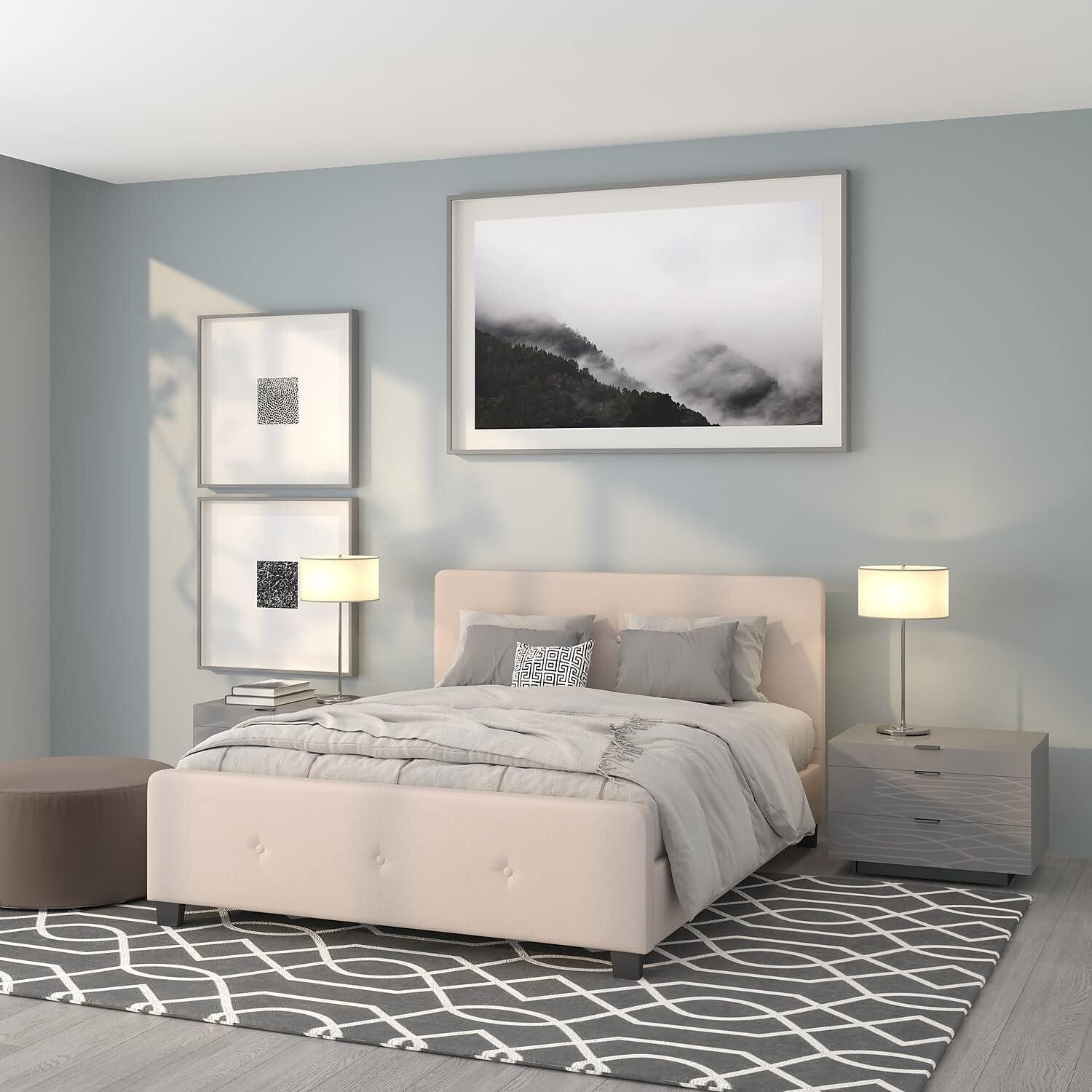 Flash Furniture Tribeca Queen Size Tufted Upholstered Platform Bed in Beige Fabric