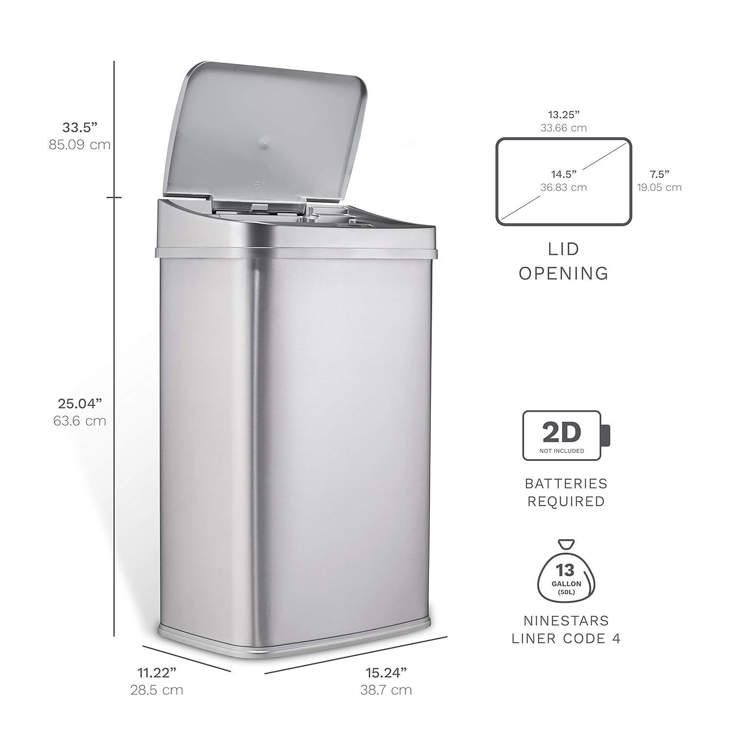 Nine Stars 13.2 Gallon Stainless Steel Motion Sensor Trash Can