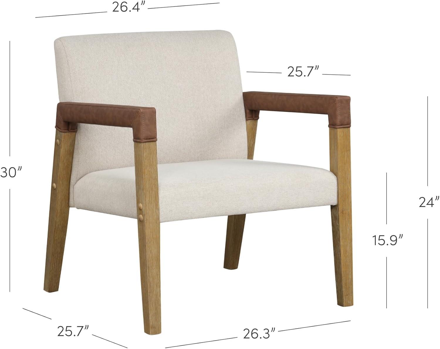 Nathan James Set of 2 Hudson Wood and Faux Leather Accent Chairs Flax