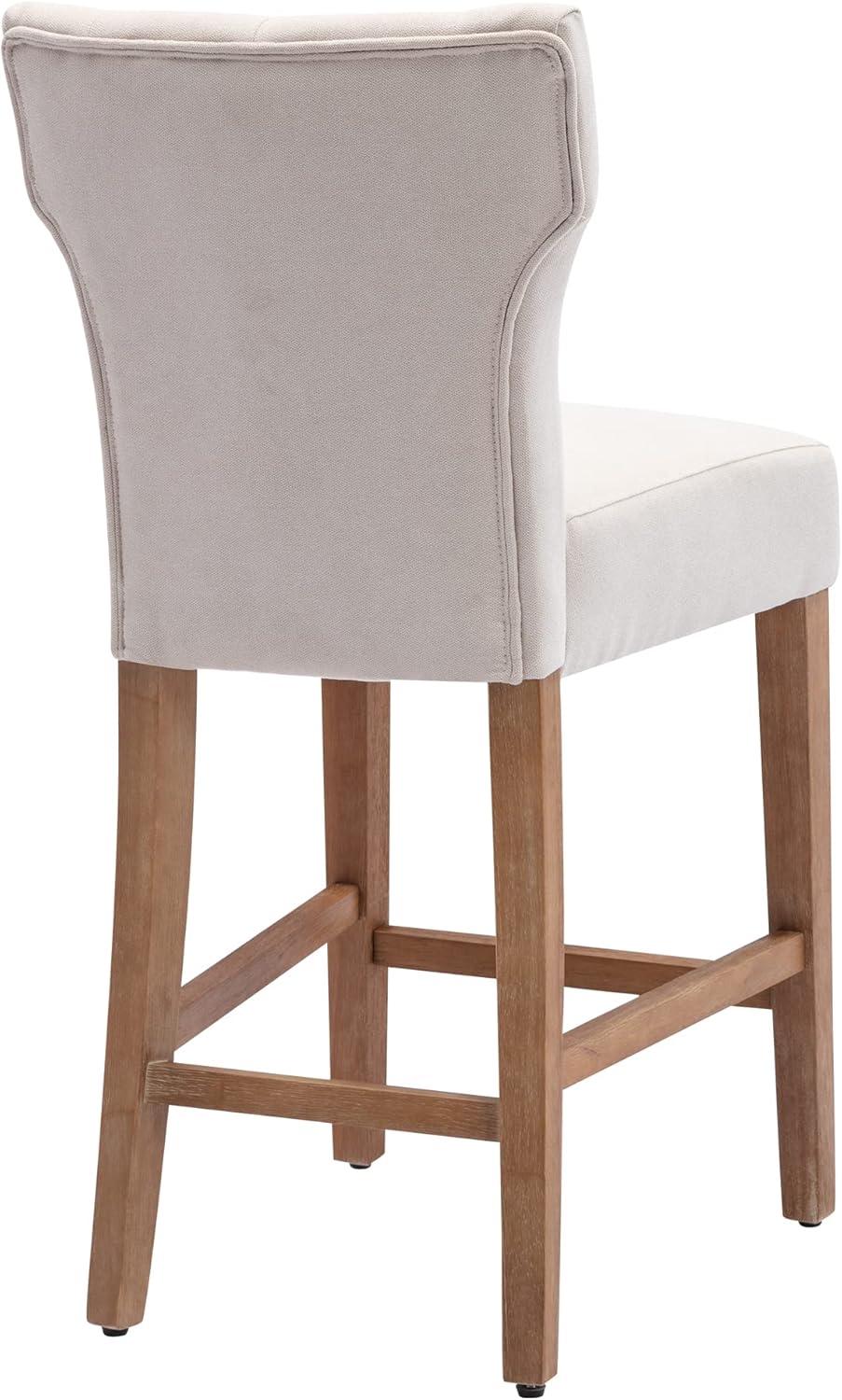 Modern Counter Height Wood and Fabric Bar Chair, Tall Wingback Style Bar Stool, Set of 2, Beige