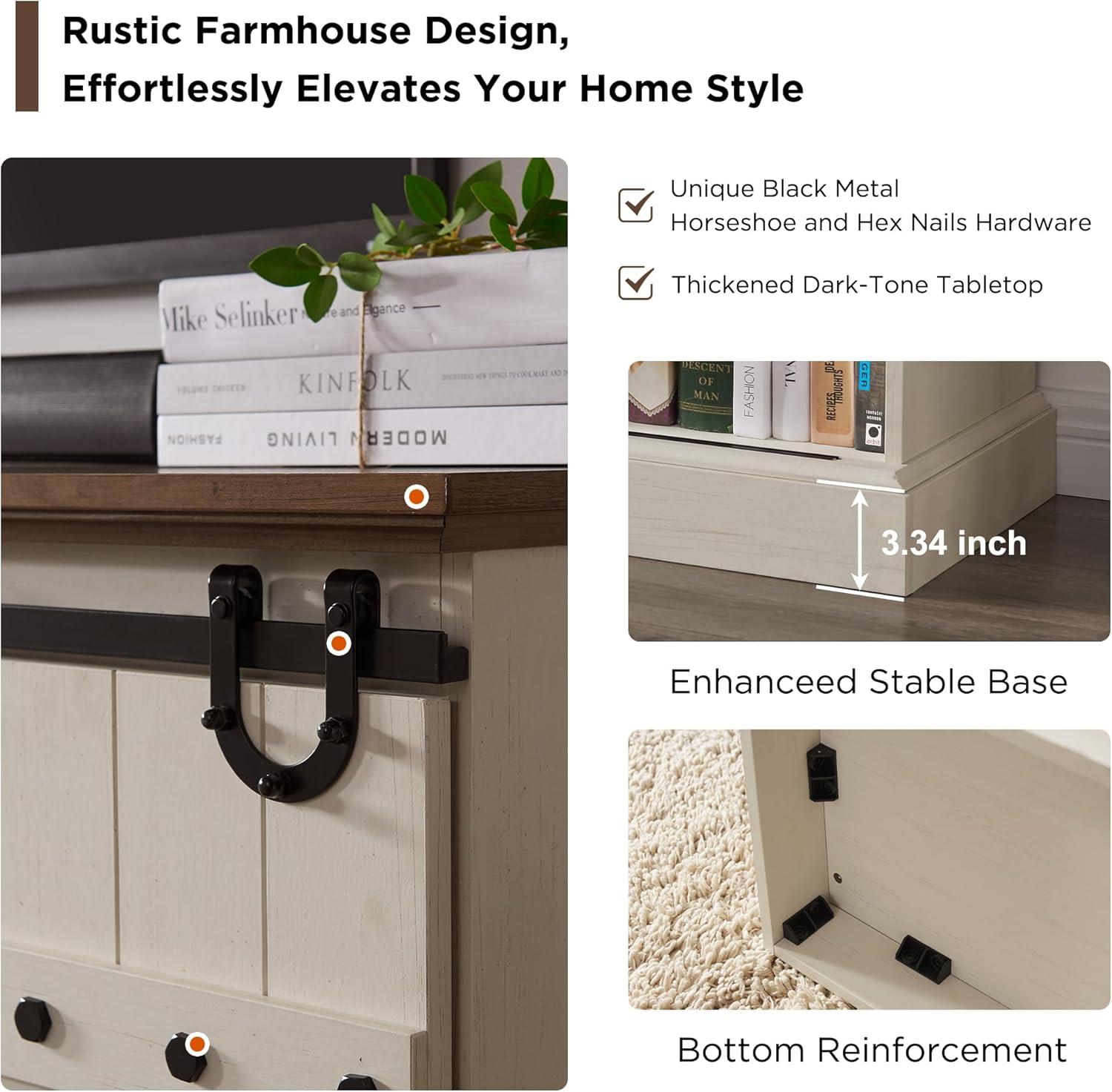 OKD 75" Wide Farmhouse Barn Door TV Stand for TVs up to 85", Entertainment Center with Wood Barn Door Storage Console, Dark Rustic Oak