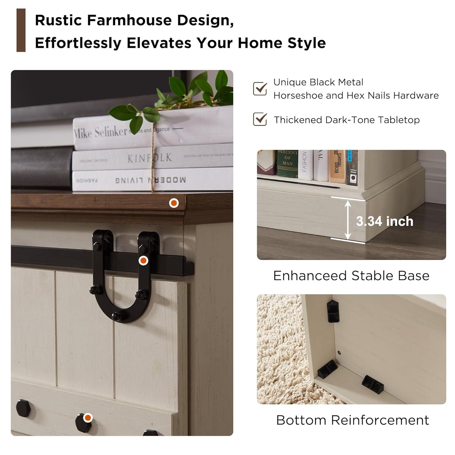 OKD 75" Wide Farmhouse Barn Door TV Stand for TVs up to 85", Entertainment Center with Wood Barn Door Storage Console, Dark Rustic Oak