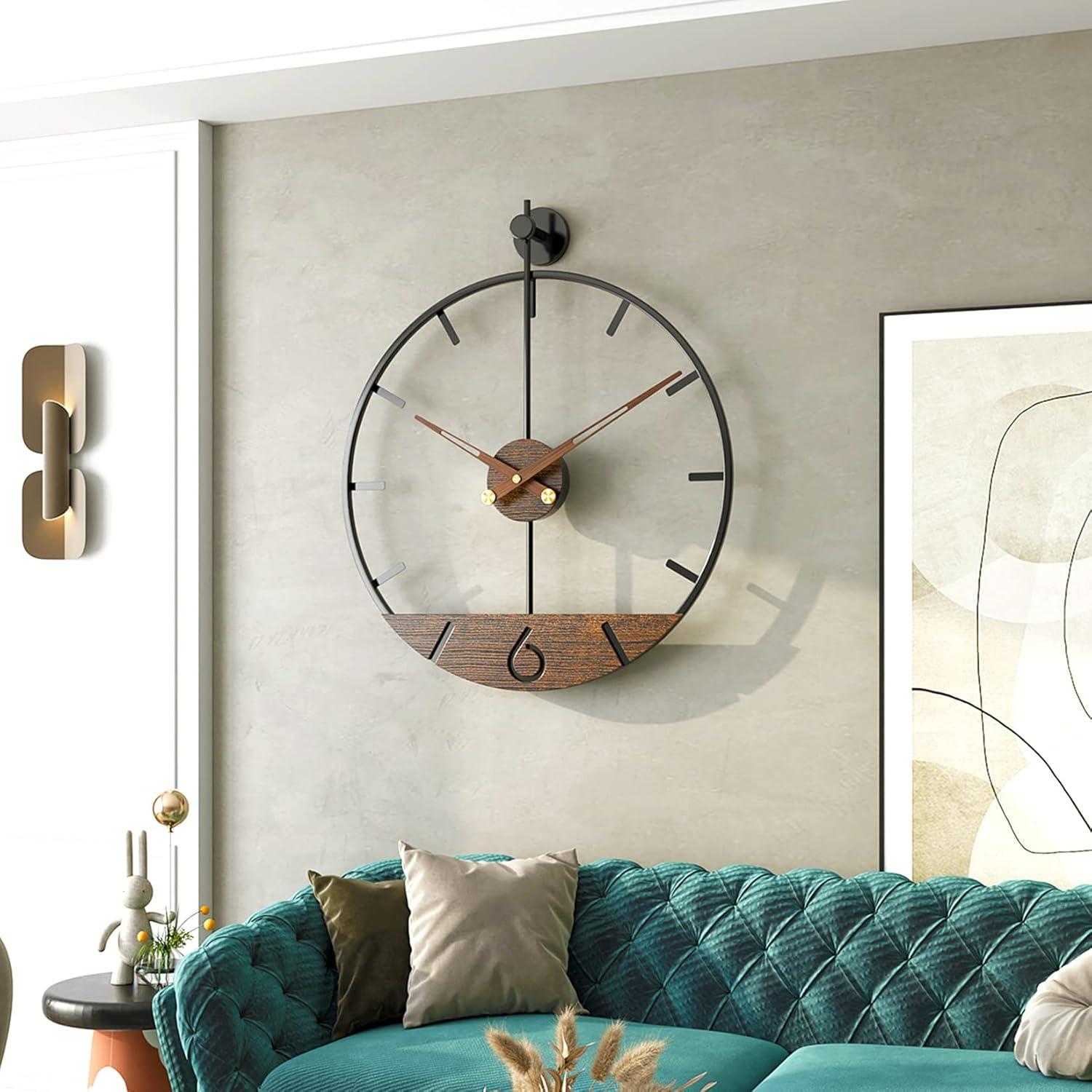 Modern Walnut and Metal Frame Silent 22.5" Wall Clock