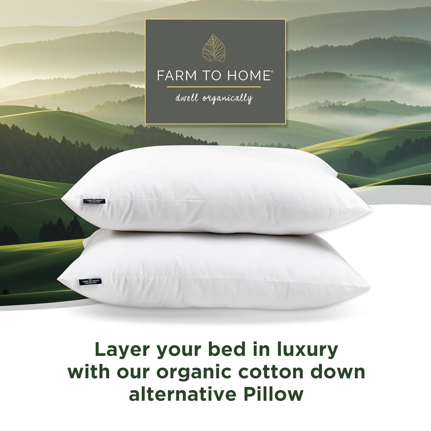 Farm To Home  Organic Blended Cotton Down Alternative Pillow - 2 Pack - White Jumbo - Set of 2