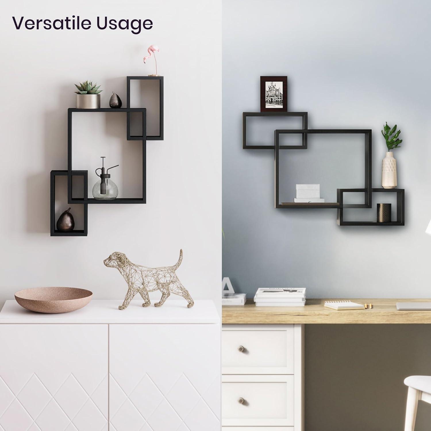 Ballucci Interlocking Floating Shelves, Horizontal or Vertical Display Cube Wall Mount Shelf, Black