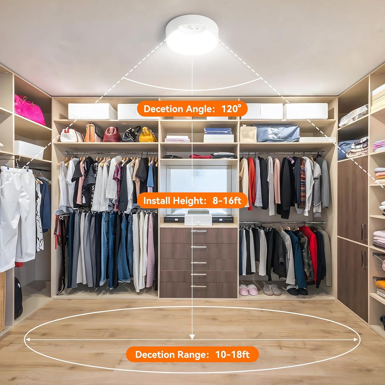 Battery Powered Motion Sensor Ceiling Light with Remote - 7.5inch Battery Ceiling Light for Closet, Shower, Stair, Hallway, ect