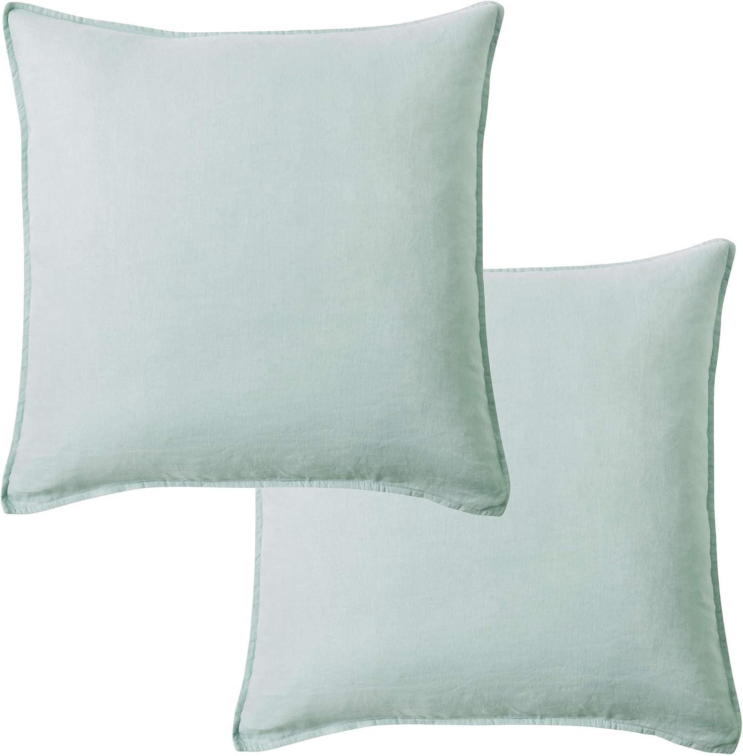 Spa Blue Washed Linen 20x20 Decorative Pillow Cover Set of 2