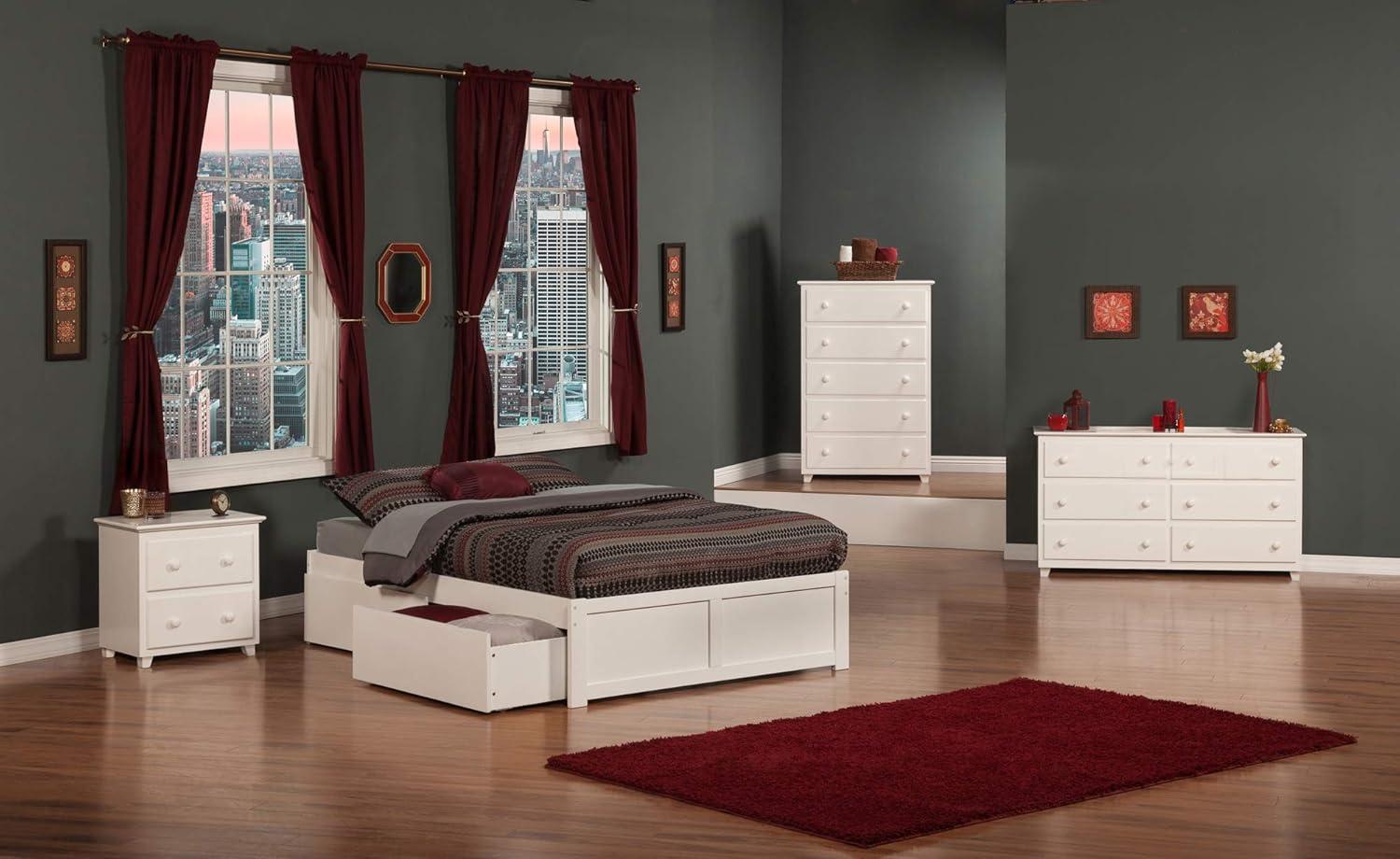 White Full Wood Platform Bed with Storage Drawers