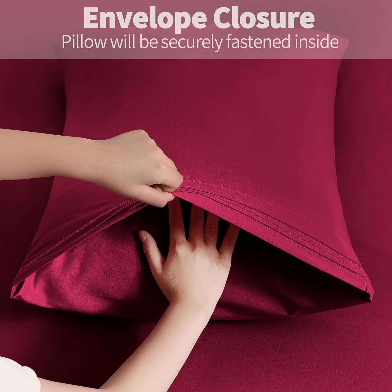 PiccoCasa 2Pcs Cotton Pillowcases Embroidered Pillow Covers, Queen Burgundy