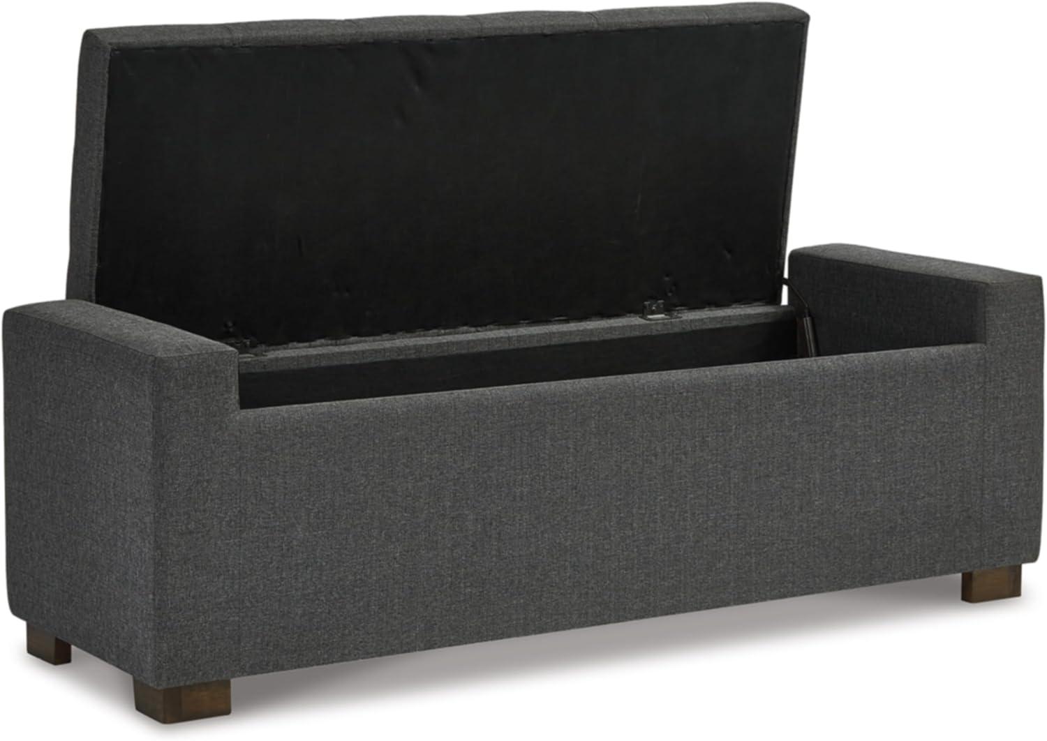 Transitional Charcoal Gray Tufted Storage Bench with Brown Wood Legs