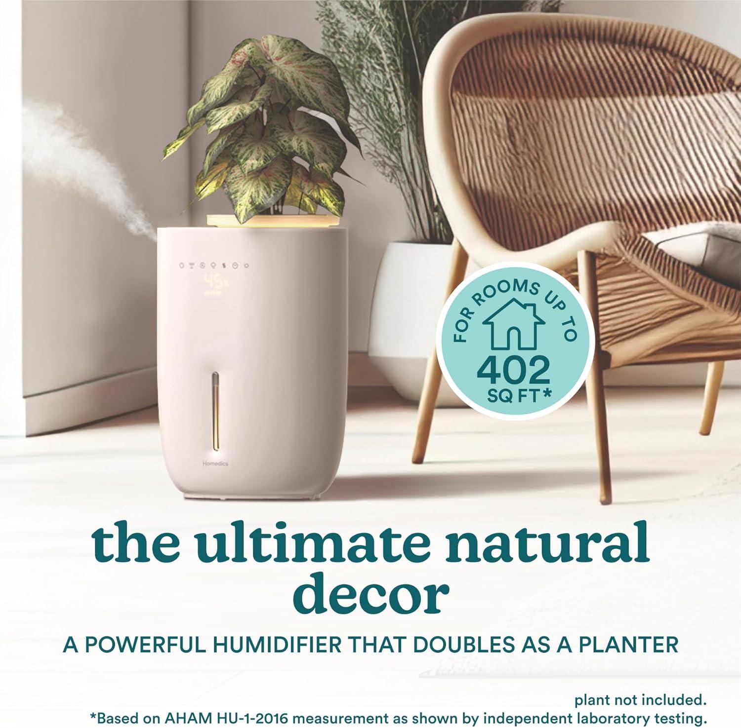 HoMedics Top-Fill Easy to Clean Warm/Cool Mist Ultrasonic Humidifier with Small Planter and Aromatherapy: 1.3 Gal, 60 Hr Run, No Filter