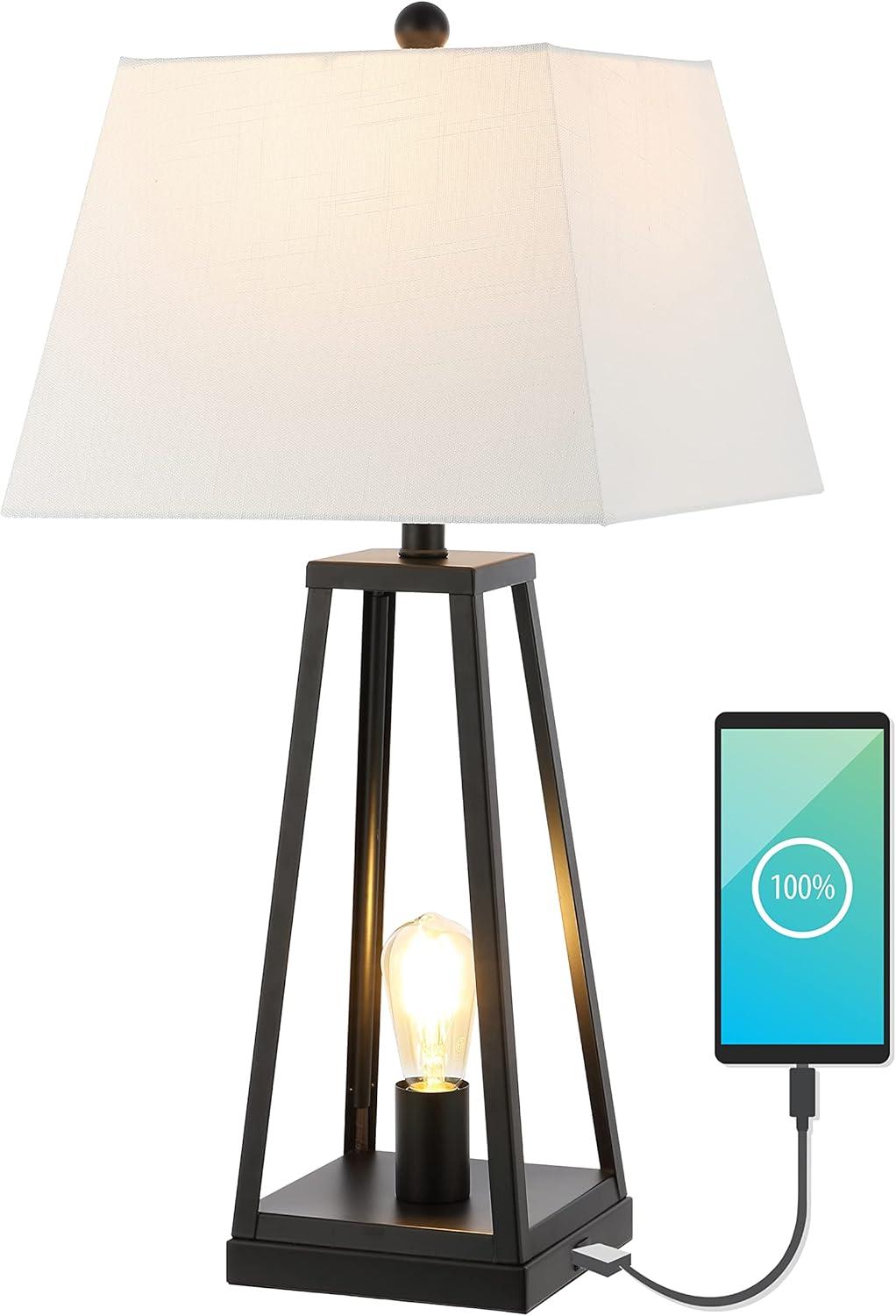 JONATHAN Y Noah 28.5" Classic Industrial Iron Nightlight LED Table Lamp with USB by JONATHAN  Y