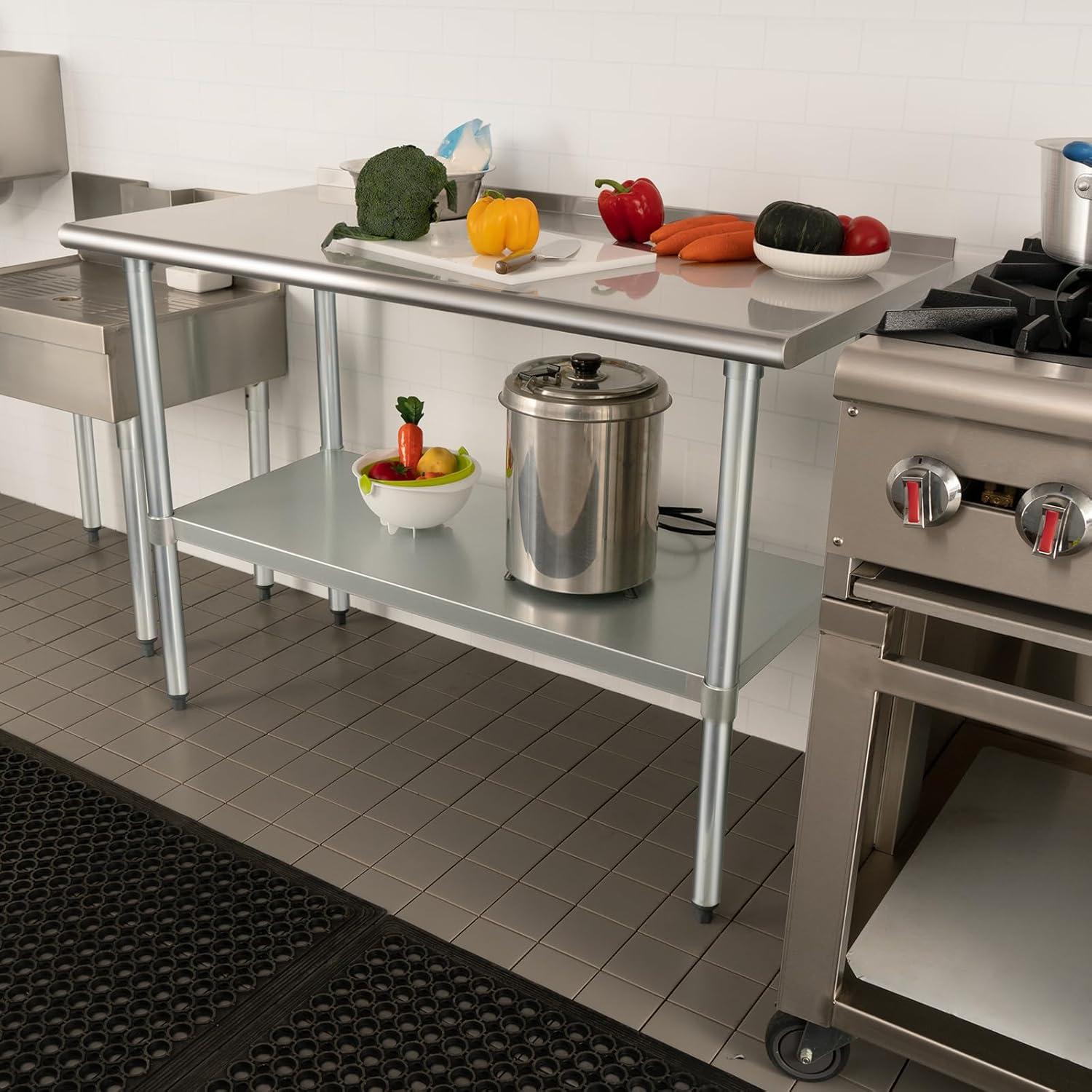 HARDURA Stainless Steel Table Prep & Work Table 24 x 60 Inches NSF Heavy Duty Commercial with Undershelf and Backsplash for Restaurant Kitchen Home and Hotel