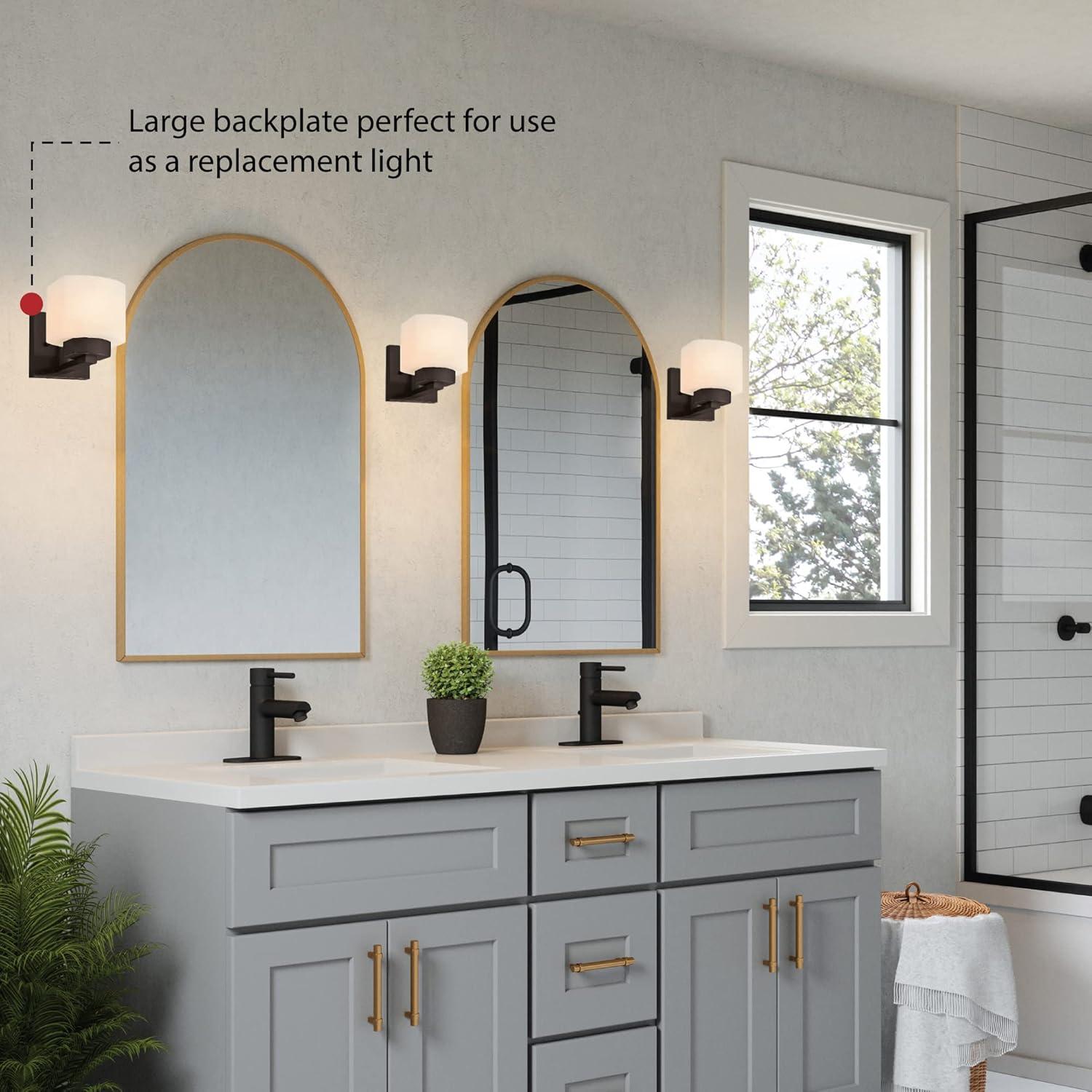 Design House Dove Creek Dimmable Wall Light Sconce with Frosted Glass, Matte Black