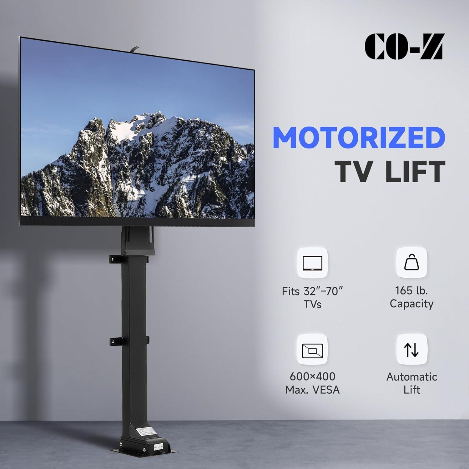 Black Motorized TV Lift for 32" to 70" TVs with Remote Control