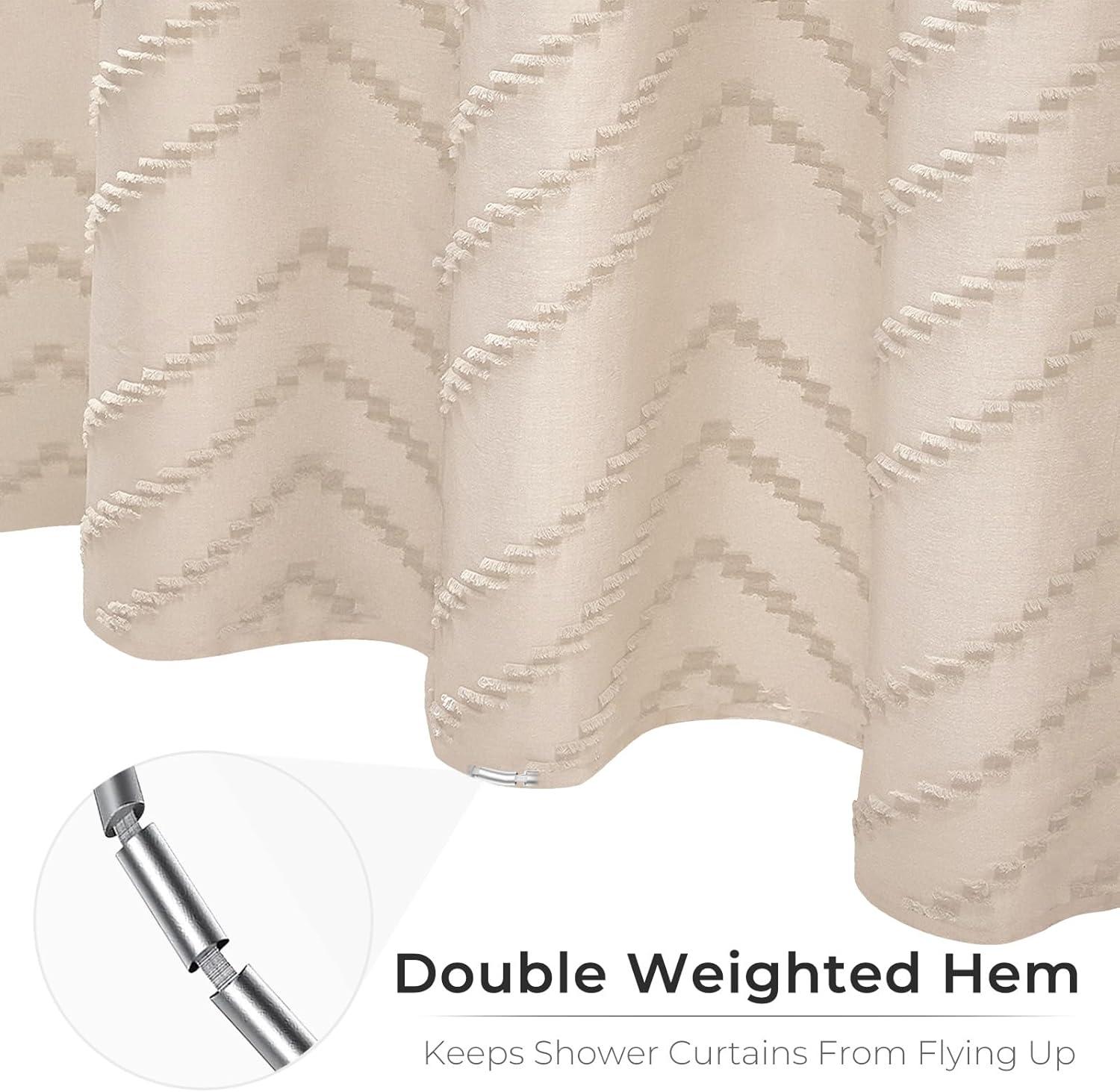 Beige Boho Shower Curtain 72 X 72 Modern Farmhouse Shower Curtain Bohemian Chic Tufted Chevron Textured Striped Minimalist Shower Curtain Woven Fabric Cute Beige/Cream Shower Curtain