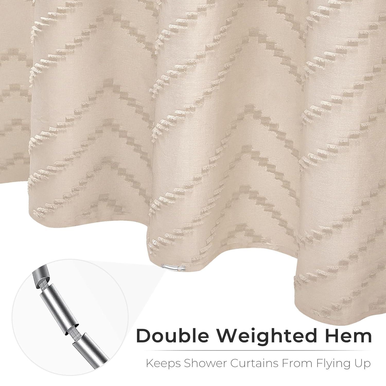 Beige Boho Shower Curtain 72 X 72 Modern Farmhouse Shower Curtain Bohemian Chic Tufted Chevron Textured Striped Minimalist Shower Curtain Woven Fabric Cute Beige/Cream Shower Curtain