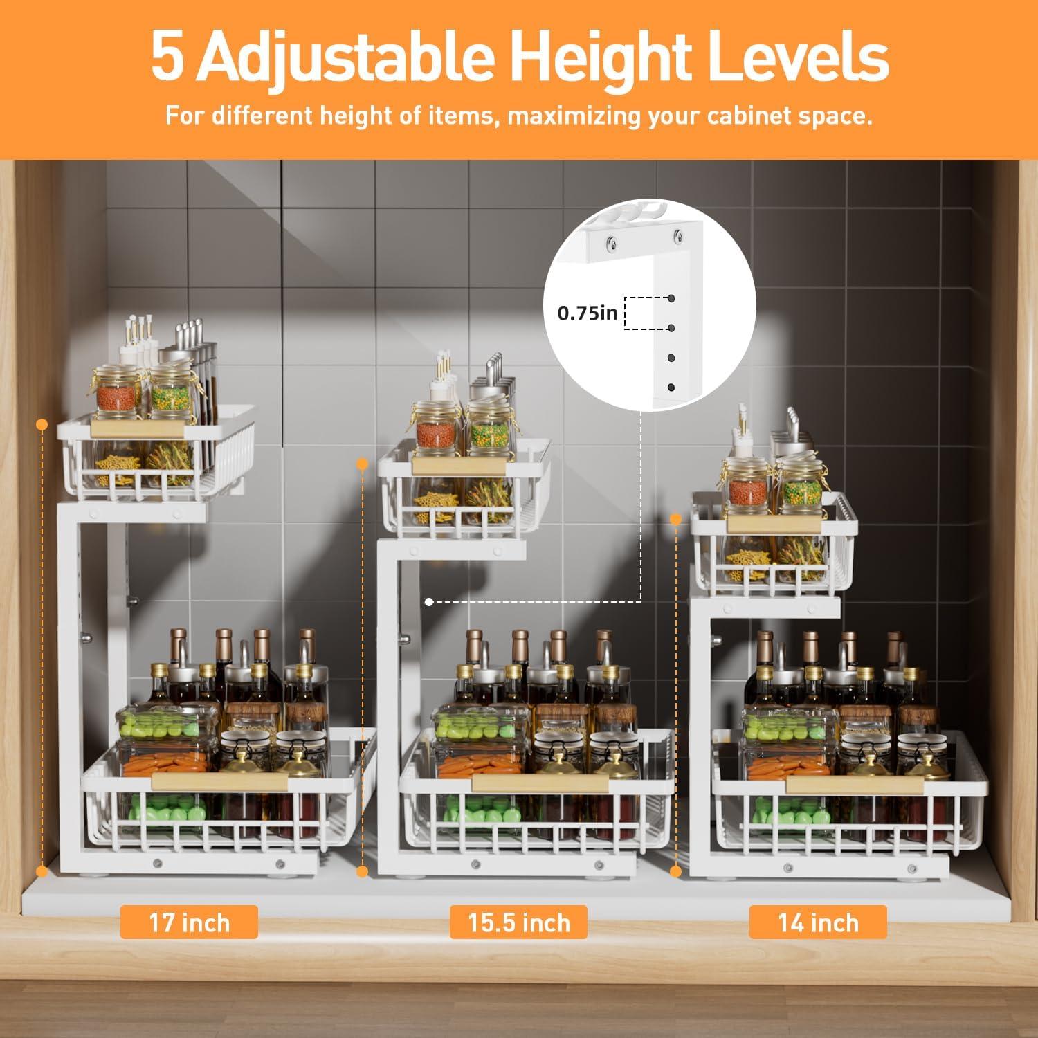 Rebrilliant Under Sink Organizer, 2 Tier Under Sink Organizers And Storage, Metal Slide Out Pull Out Cabinet Organizer ,2 Pack Sliding Drawer Organizer For Kitchen Bathroom Pantry
