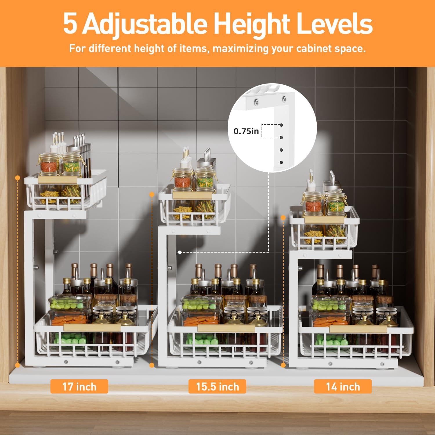 Rebrilliant Under Sink Organizer, 2 Tier Under Sink Organizers And Storage, Metal Slide Out Pull Out Cabinet Organizer ,2 Pack Sliding Drawer Organizer For Kitchen Bathroom Pantry