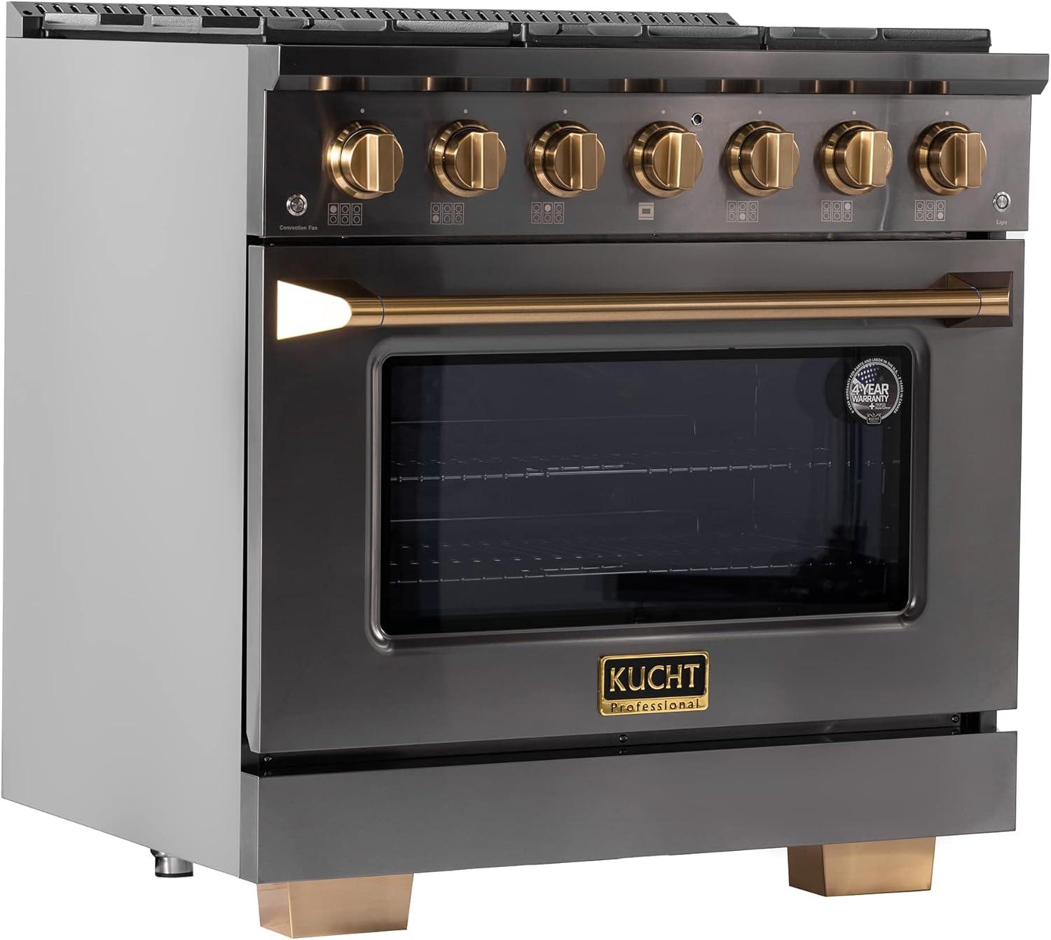 36 in. 5.2 cu. ft. Dual Fuel Range Natural Gas Sealed Burners Titanium Stainless