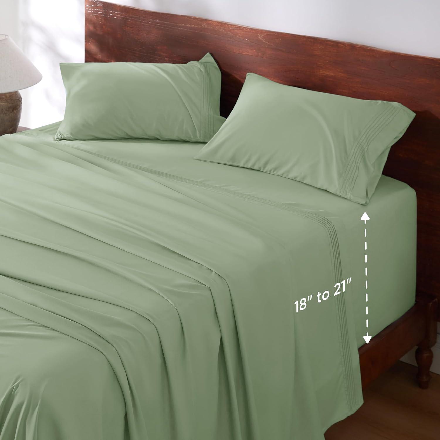 Bedsure Deep Pocket Queen Sheets Set - Fits Mattresses Up to 21 Inches Thick - 4 Piece GentleSoft Bed Sheets, Moisture Wicking, Soft & Cooling Bedsheet & Pillowcases, Easy & Secure Fit, Sage Green