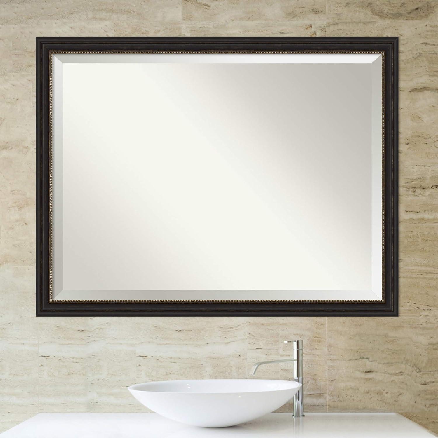 Amanti Art Accent 43.5-Inches x 33.5-Inches Framed Rectangle Bathroom Vanity Mirror ( Burnished Bronze )