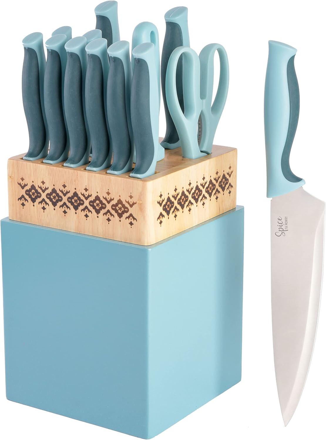 Spice By Tia Mowry Savory Saffron 14 Piece Stainless Steel Cutlery Set In Blue