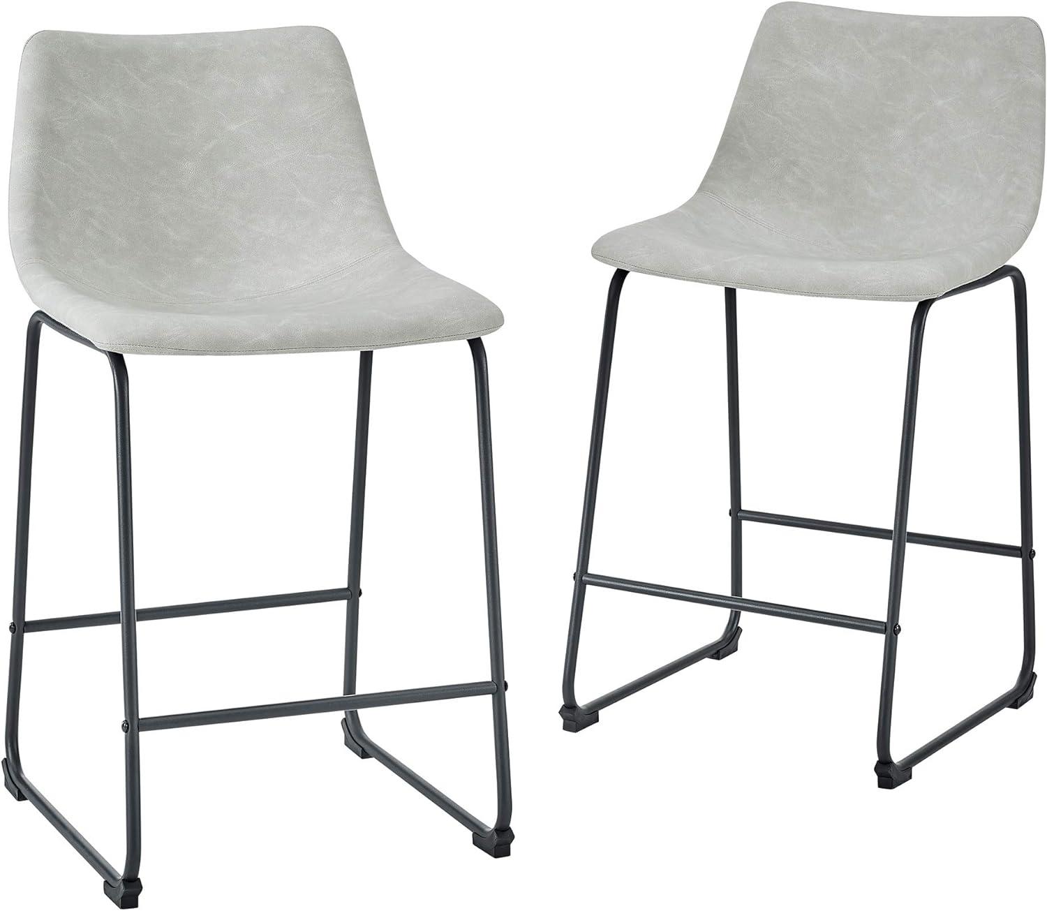 Walker Edison Full Back Faux Leather Counter Stools, Set of 2, Grey