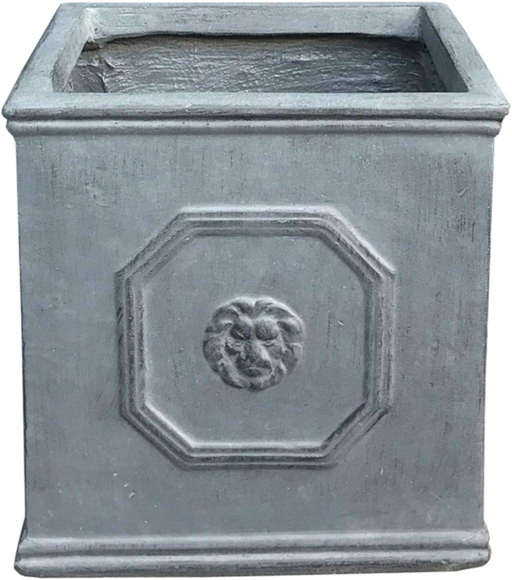 12.6" Kante Lightweight Classic Square English Style Lion Head Concrete Planter Antique Gray - Rosemead Home & Garden, Inc.