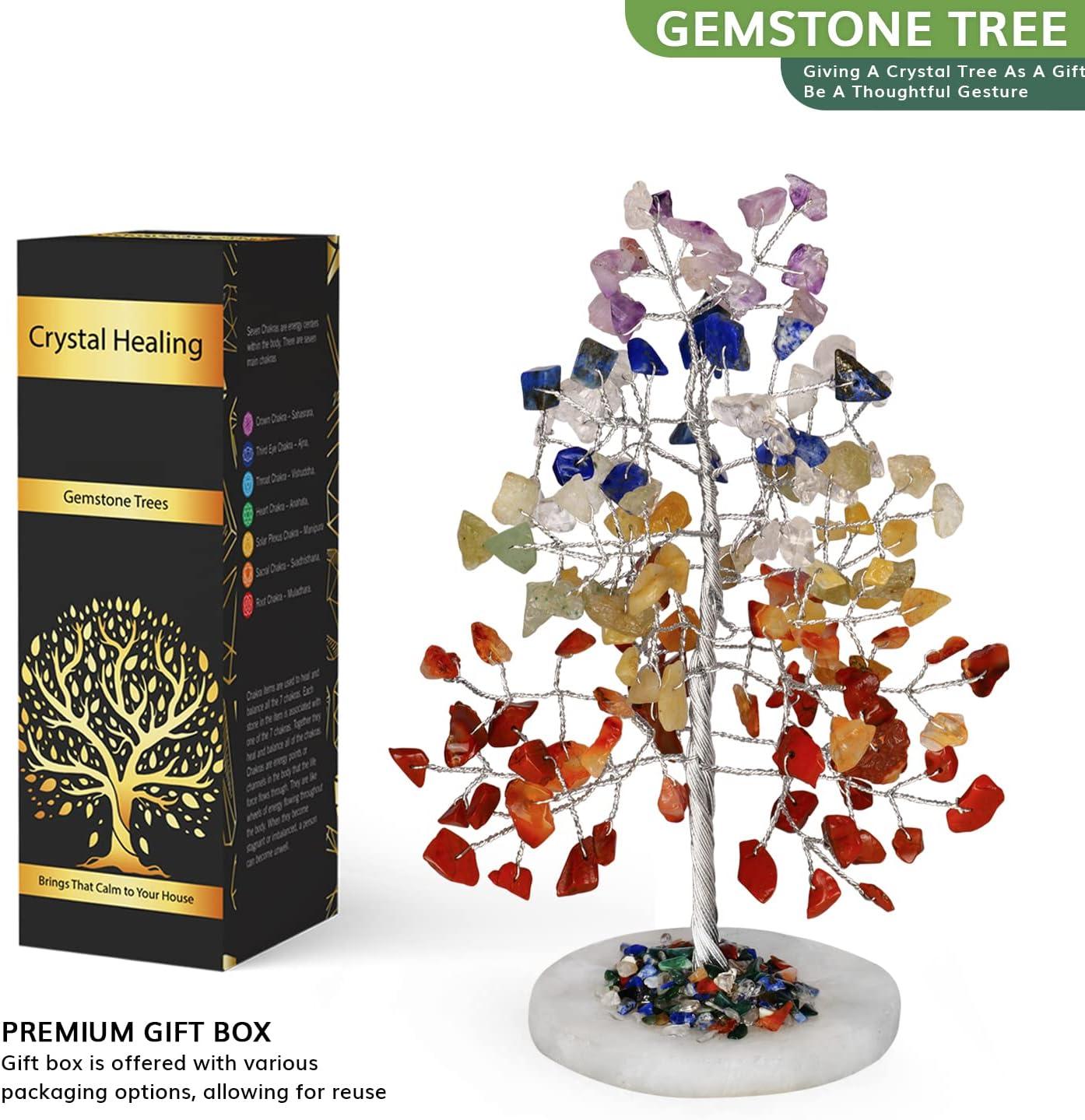 Multicolor Crystal Chakra Tree with Golden Wire