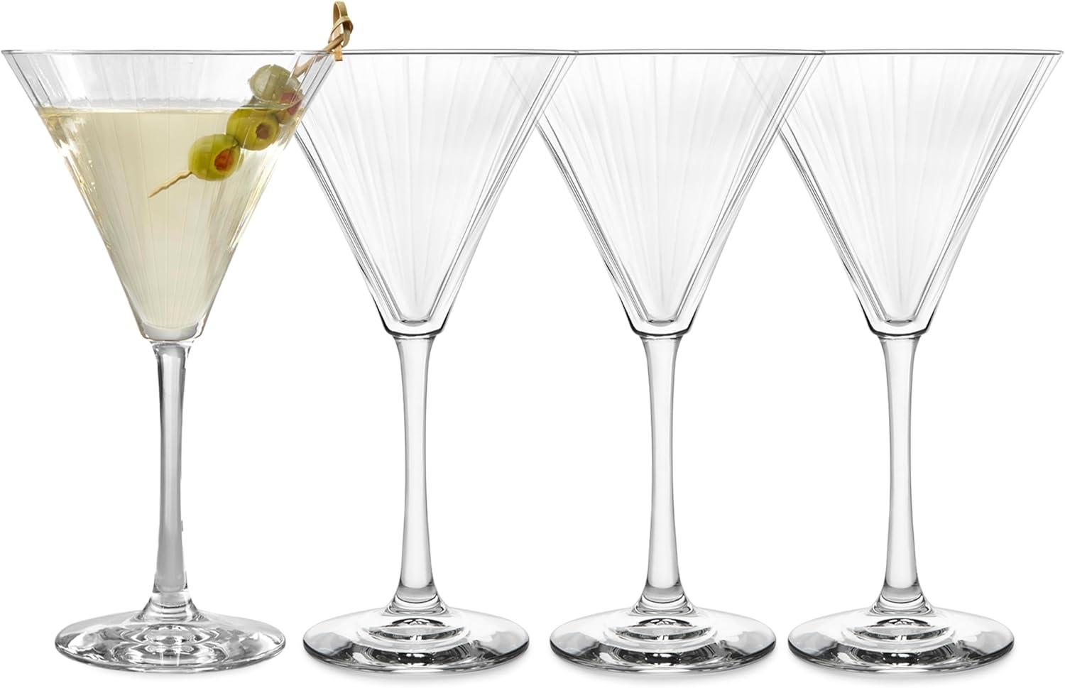 Libbey Paneled Clear Glass Martini Cocktail Set of 4