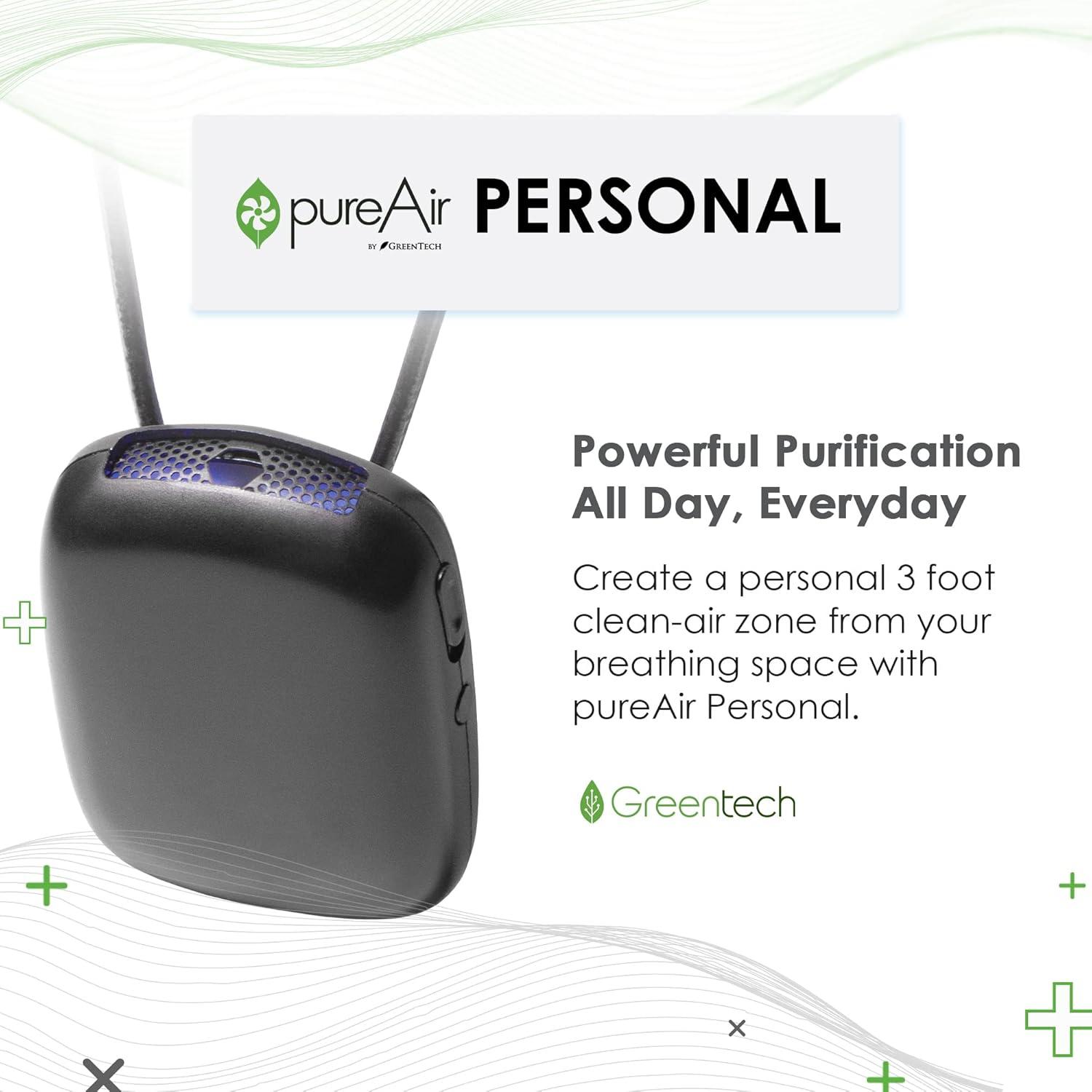 Greentech Environmental pureAir SOLO - Portable Air Purifier and Air Cleaner, Air Purifiers for Home, Office, and Car, Personal 3 feet Clean-Air Zone, All Day Purification