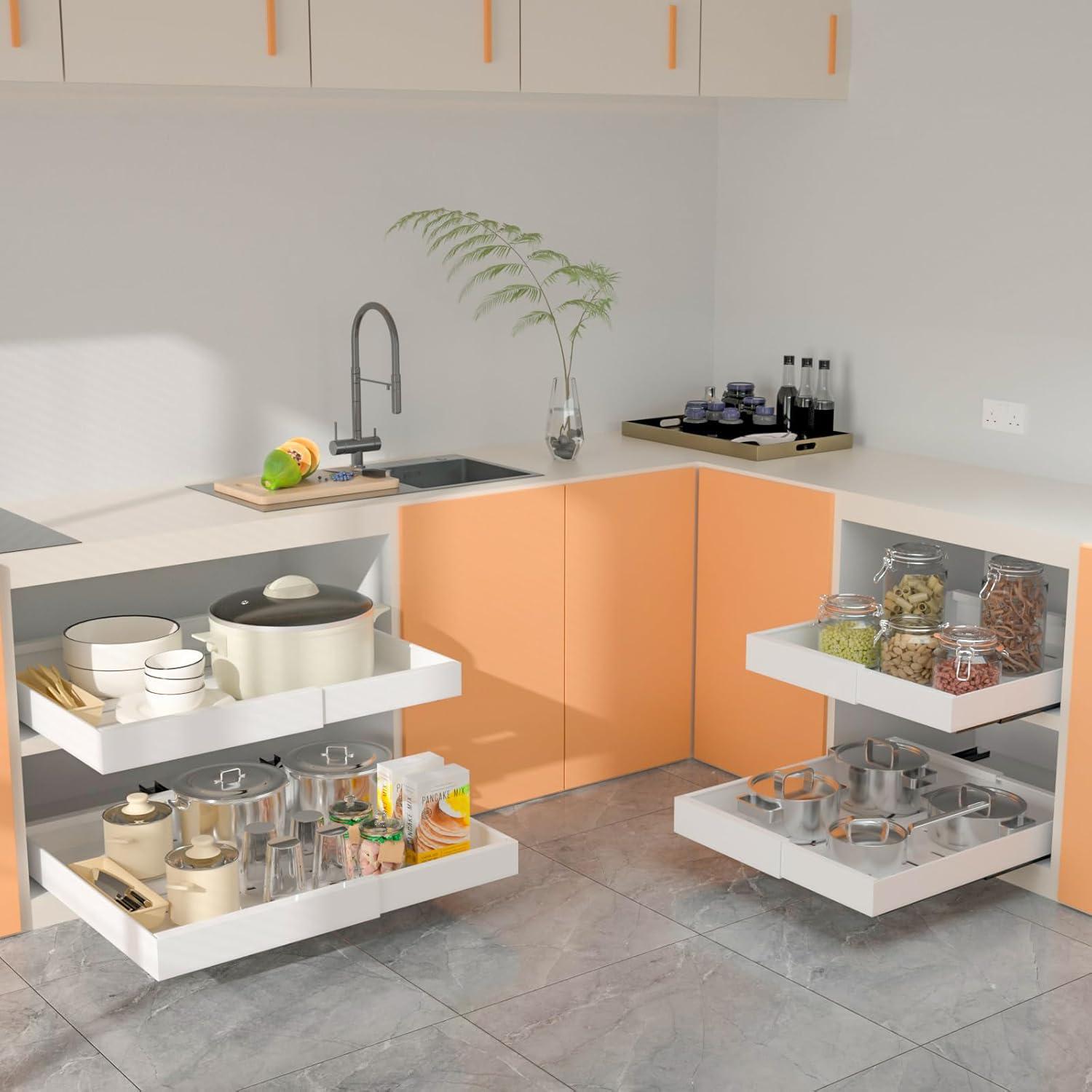 Pull Out Cabinet Organizer 2 pack,Expandable (12.6"-20.4") Pull Out Drawers for Cabinets, Slide Out Cabinet Organizers with Adhesive Nano Film for Kitchen Cabinet Organization