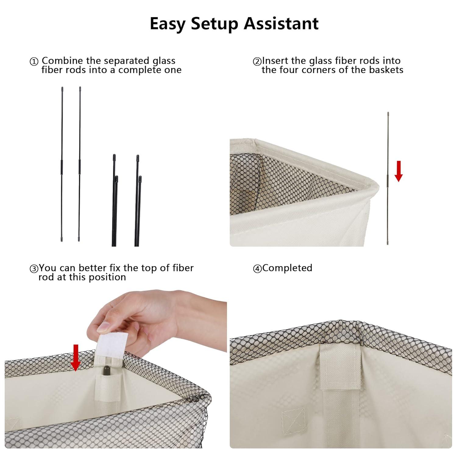 Odonata Slim Laundry Hamper Handles Collapsible Laundry Basket Thin Dirty Clothes Basket Narrow Laundry Bag Foldable Dirty Hamper 45L (Beige)