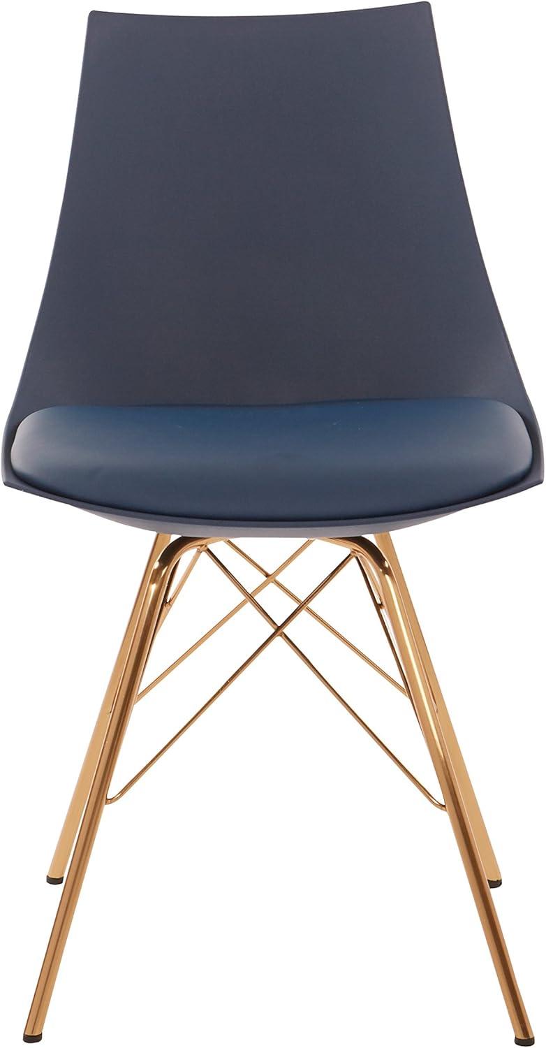 OSP Home Furnishings Oakley Chair in Navy Faux Leather with Gold Chrome Base