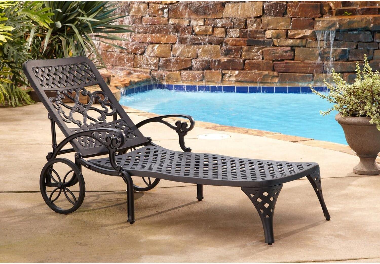 Homestyles Sanibel Outdoor Aluminum Chaise Lounge with Back Adjusts in Black