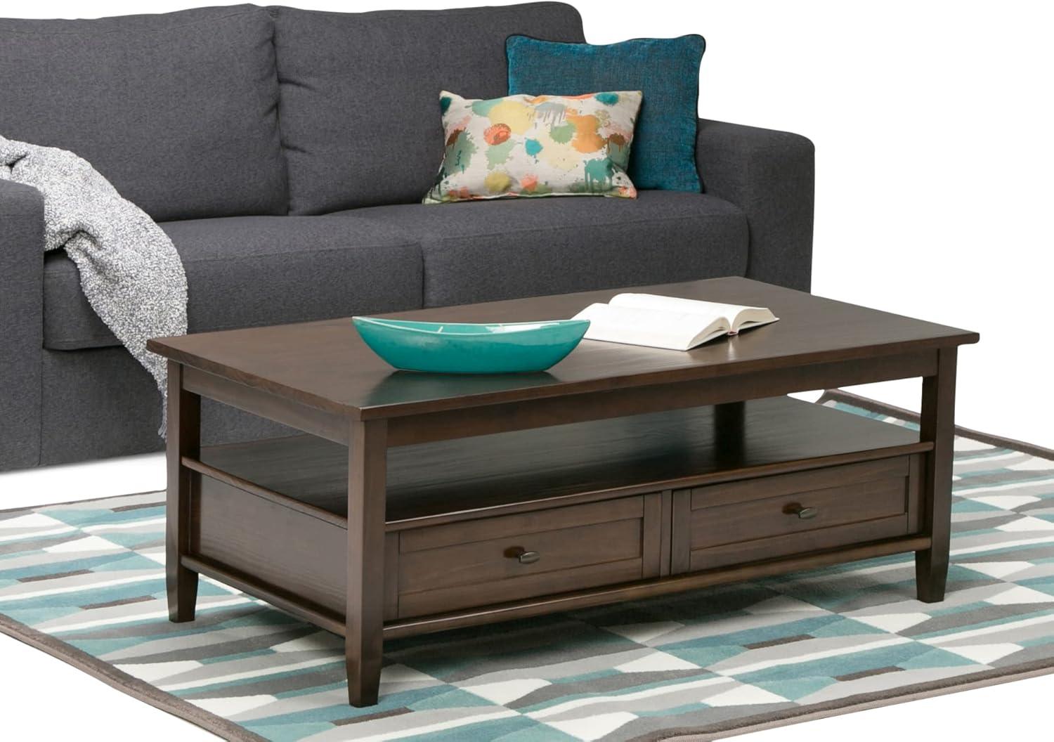 Tobacco Brown Rustic Rectangular Coffee Table with Storage