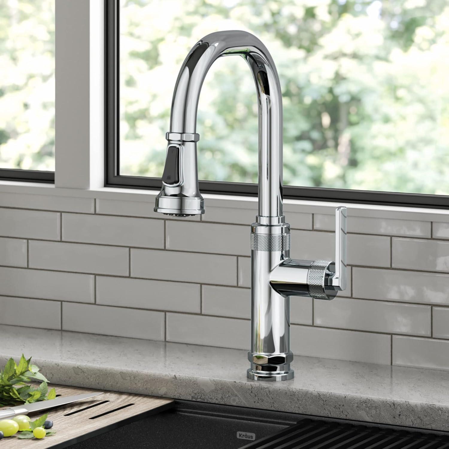 Allyn Chrome Industrial Pull-Down Kitchen Faucet with Spray