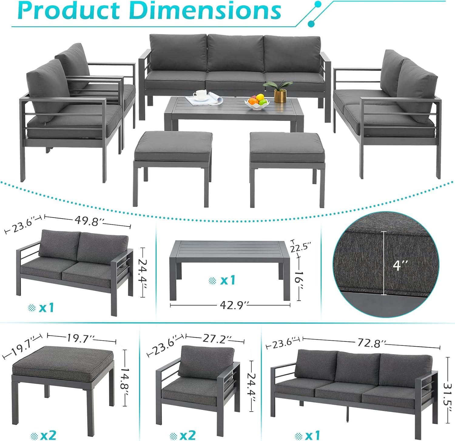 Modern Dark Gray Aluminum 7-Piece Patio Furniture Set