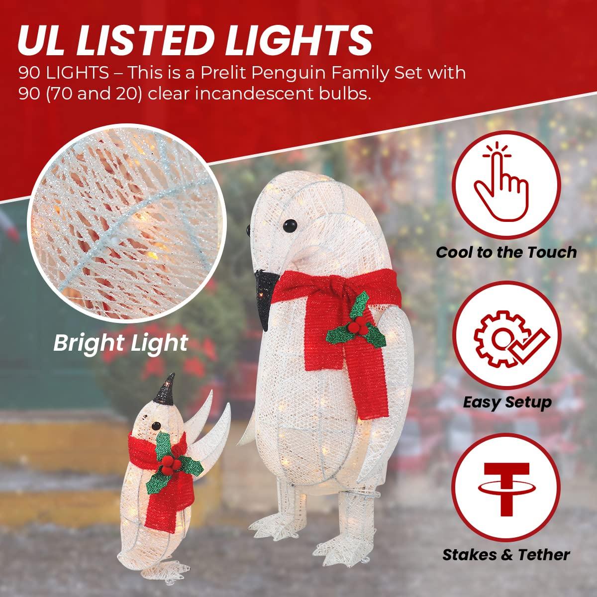 2 Piece Penguin Family Outdoor Christmas Decoration Perfect for Indoor or Outdoor Lighted Christmas Yard Display 210 Lights (White)