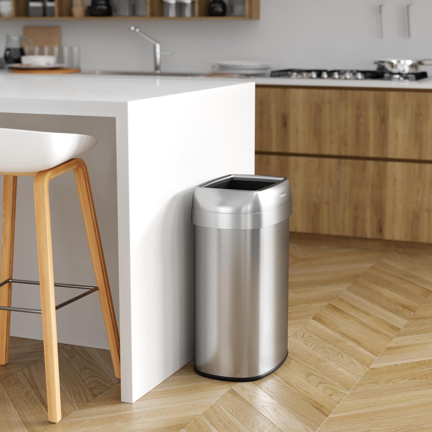 Brushed Stainless Steel 13 Gallon Touchless Oval Trash Can