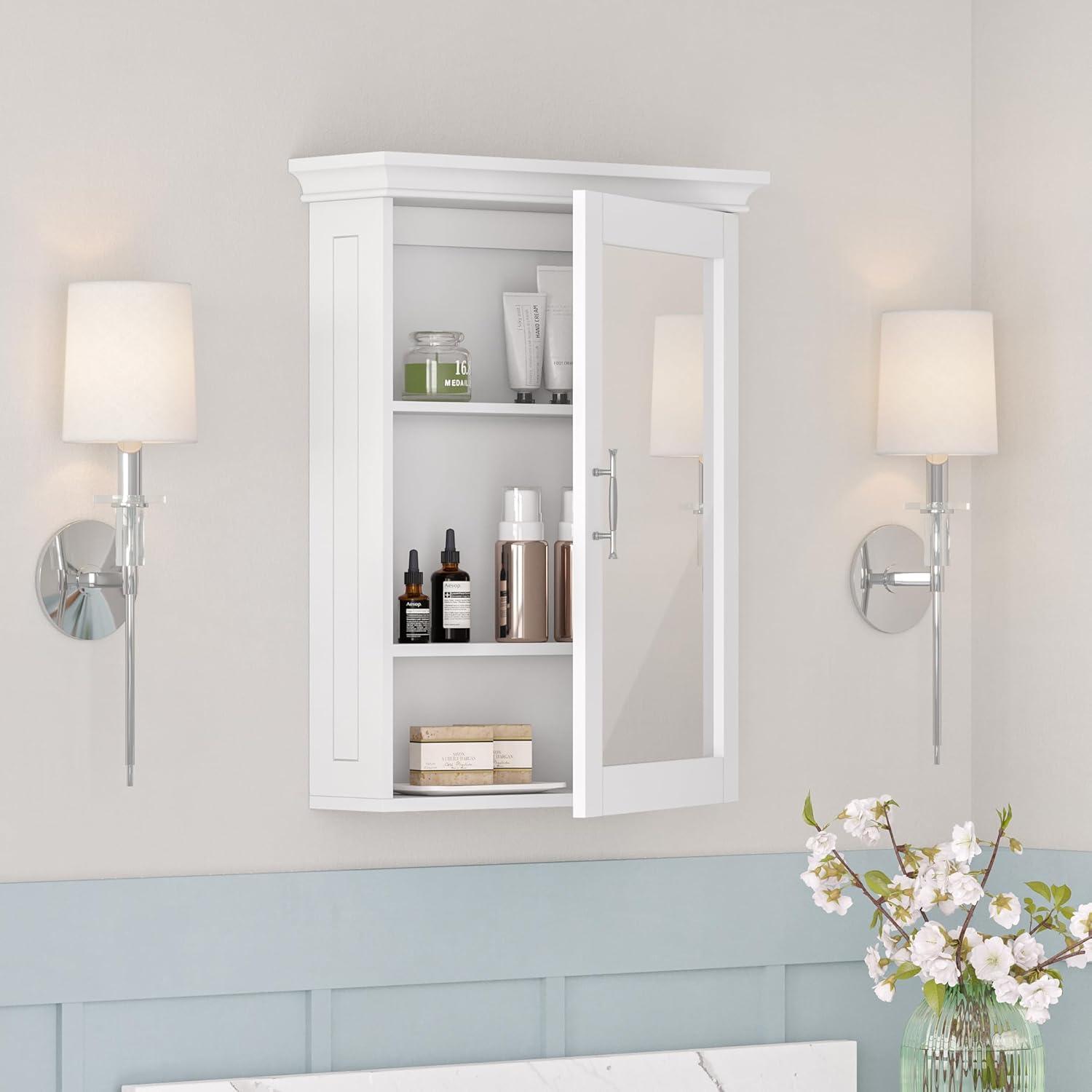 RiverRidge Somerset Bathroom and Laundry Mirrored Wall Mount Storage Medicine Cabinet with Adjustable Shelf - White