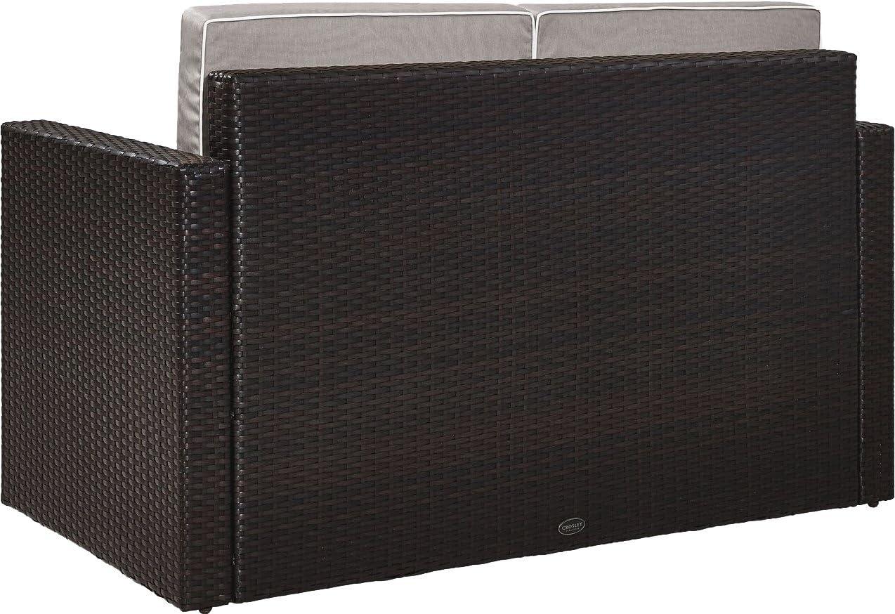 Palm Harbor Outdoor Wicker Sofa In Brown with Gray Cushions - Crosley: All-Weather, Fade-Resistant Patio Furniture