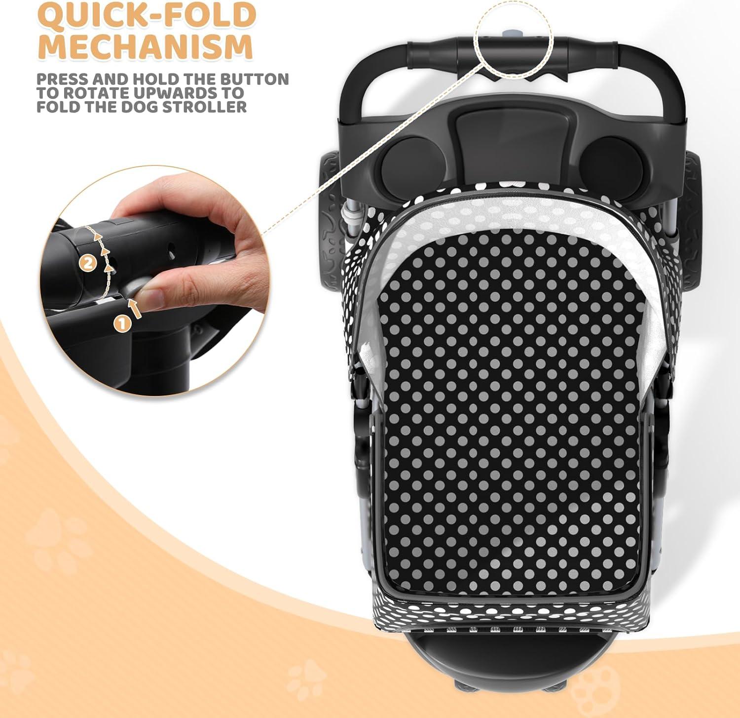 Pet Stroller Dog Cat Stroller Foldable Stroller With Adjustable Canopy
