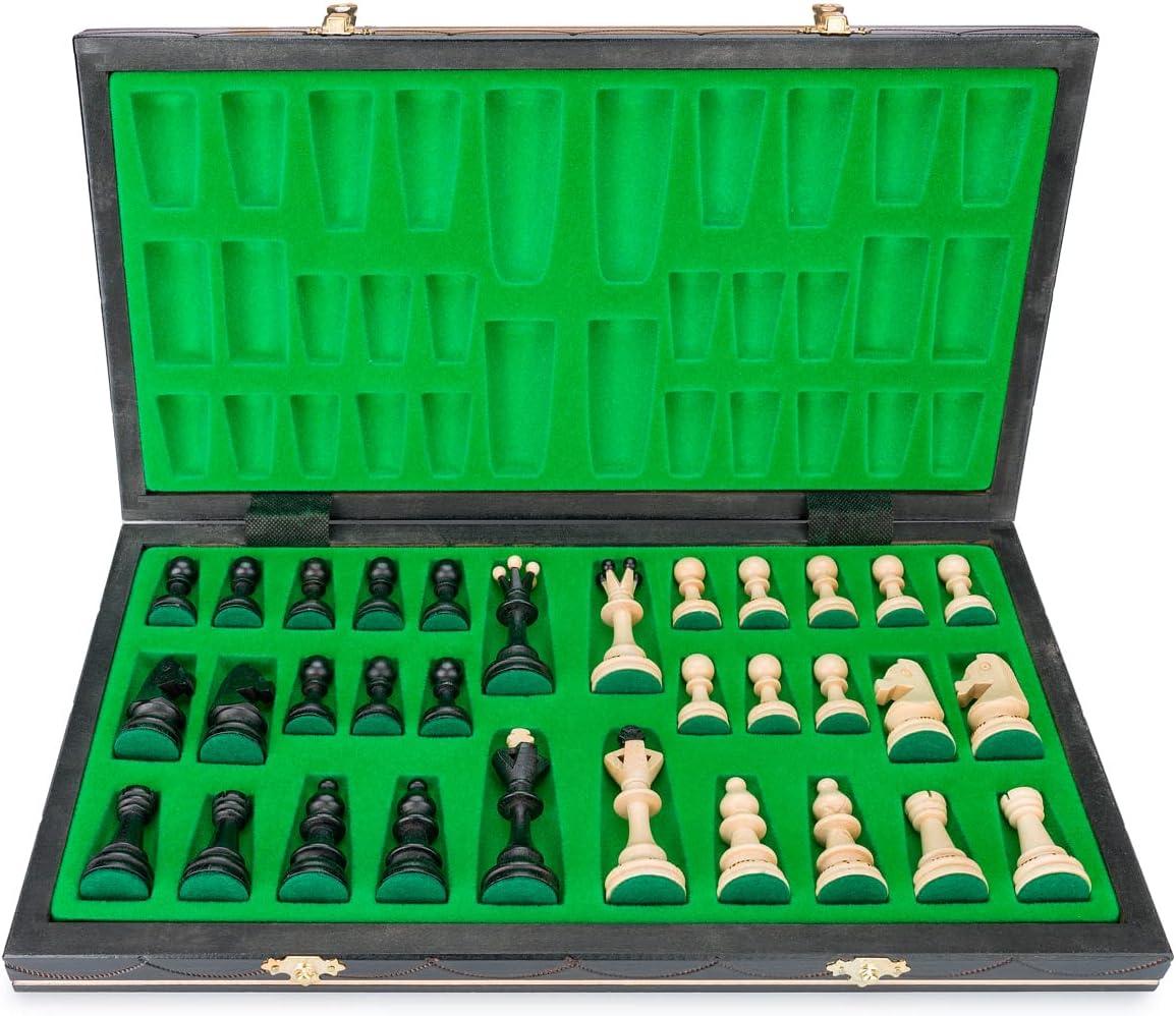 Beautiful Handcrafted Wooden Chess STF9 Set with Wooden Board and Handcrafted Chess Pieces - Gift idea Products (16'' (40 cm) Black), Beige